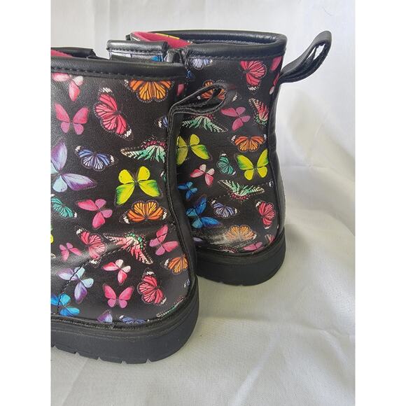 Skechers Boots Girls 3 Black Gravlen Combat Rainbow Kids Grunge Butterfly Boots - Picture 5 of 9